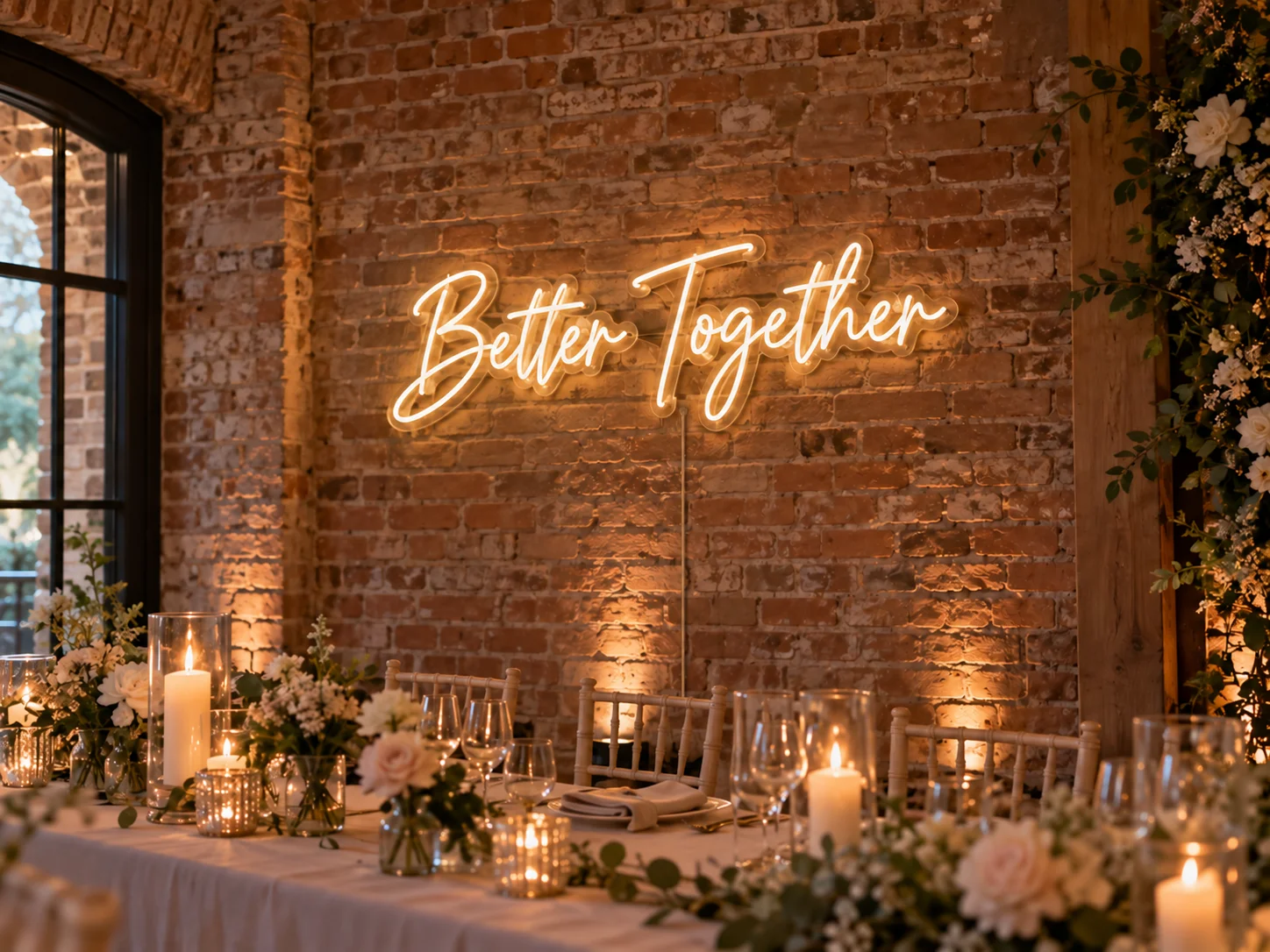 Lion Sign – Individueller LED-Neonschriftzug „Better Together“ für Hochzeiten und Eventdekorationen.