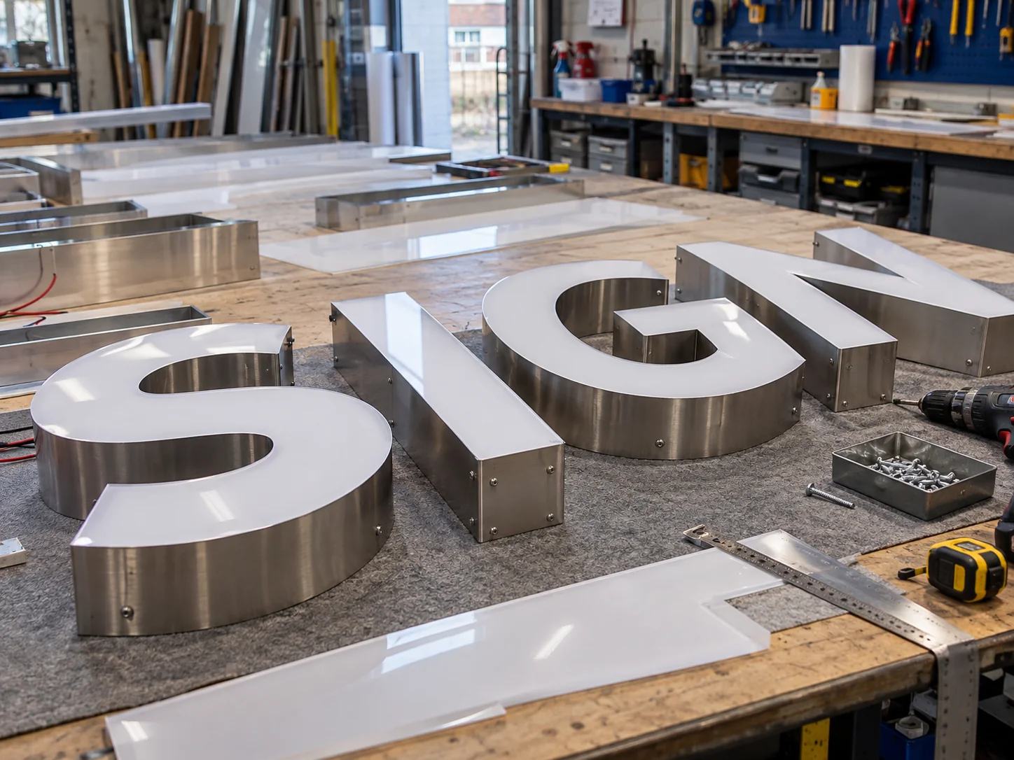 Lion Sign – Metallbuchstabengehäuse, Acrylfronten und Schilderkomponenten für die Fertigung im B2B-Bereich.